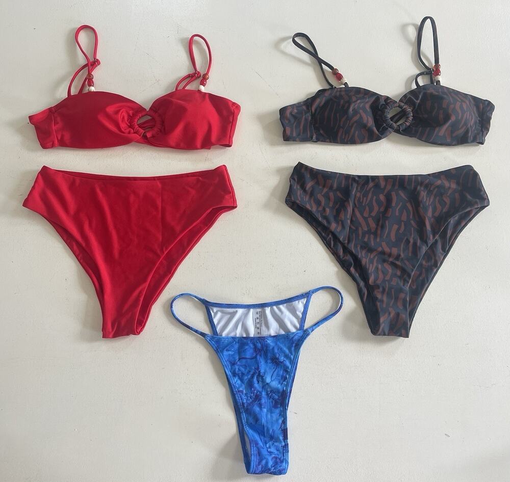 Lot of 3 Shein Women Medium Bikini Sets High Waist Animal Brown Black Blue Red